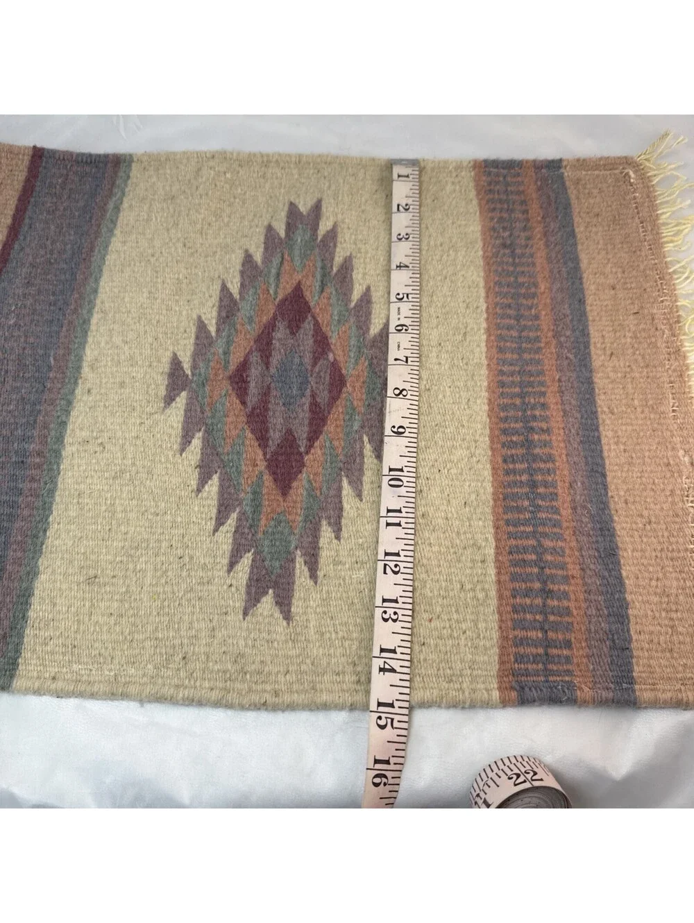 Zapotec Oaxacan Handwoven Wool Authentic Mexican Weaving Rug 20” X 15” Geometric